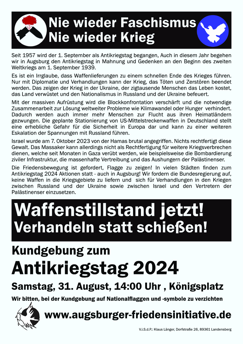 Flyer Antikriegstag 2024 Flyer Antikriegstag 2024